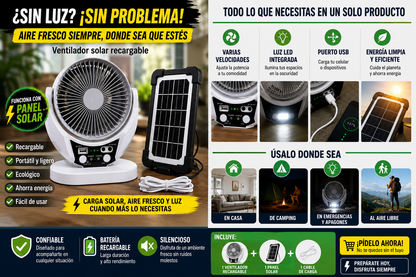 VENTILADOR SOLAR 3 EN 1  CON DOS FOCOS