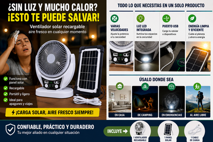 VENTILADOR SOLAR 3 EN 1  CON DOS FOCOS