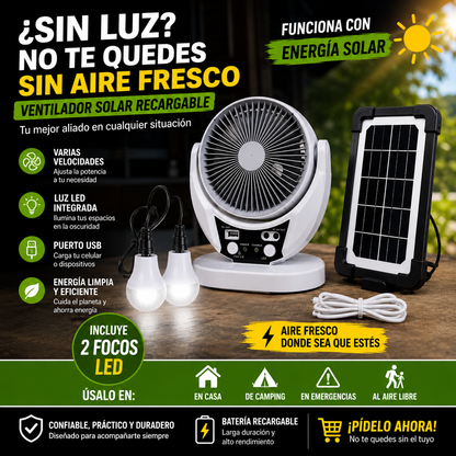 VENTILADOR SOLAR 3 EN 1  CON DOS FOCOS