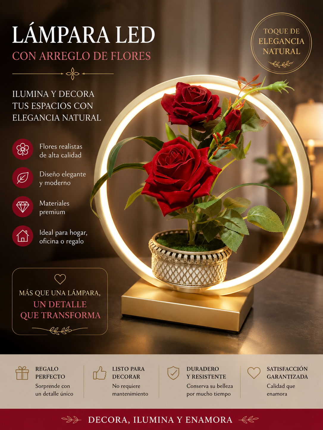 Lámpara LED con Arreglo Floral