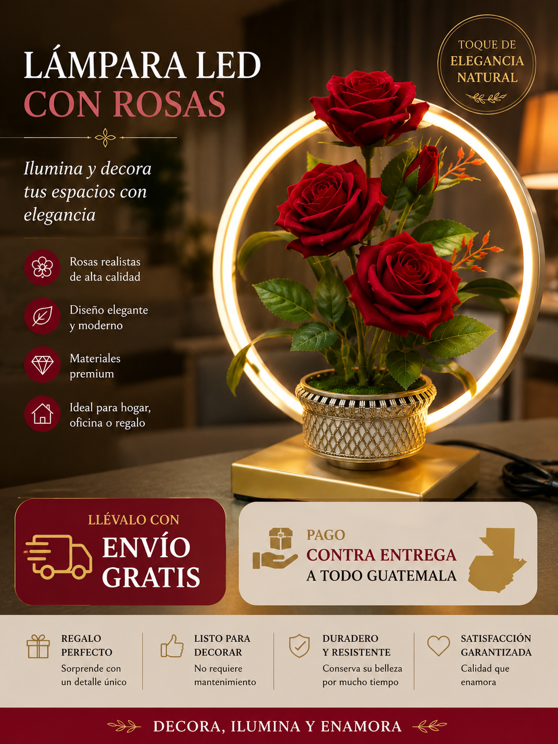 Lámpara LED con Arreglo Floral