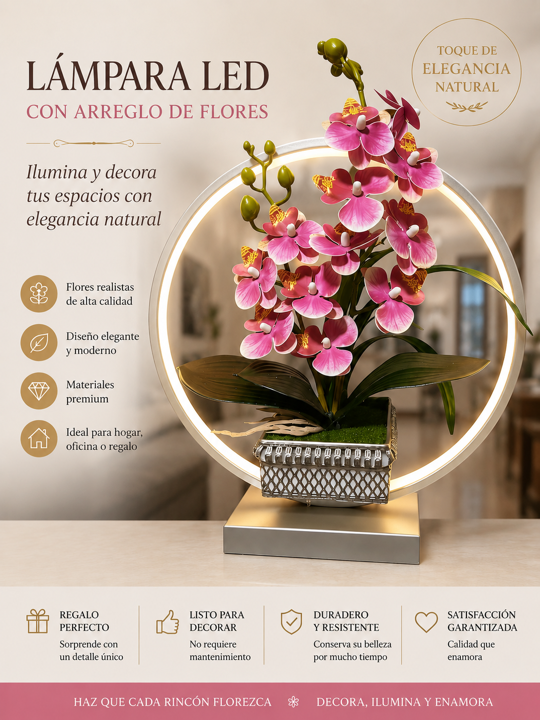 Lámpara LED con Arreglo Floral