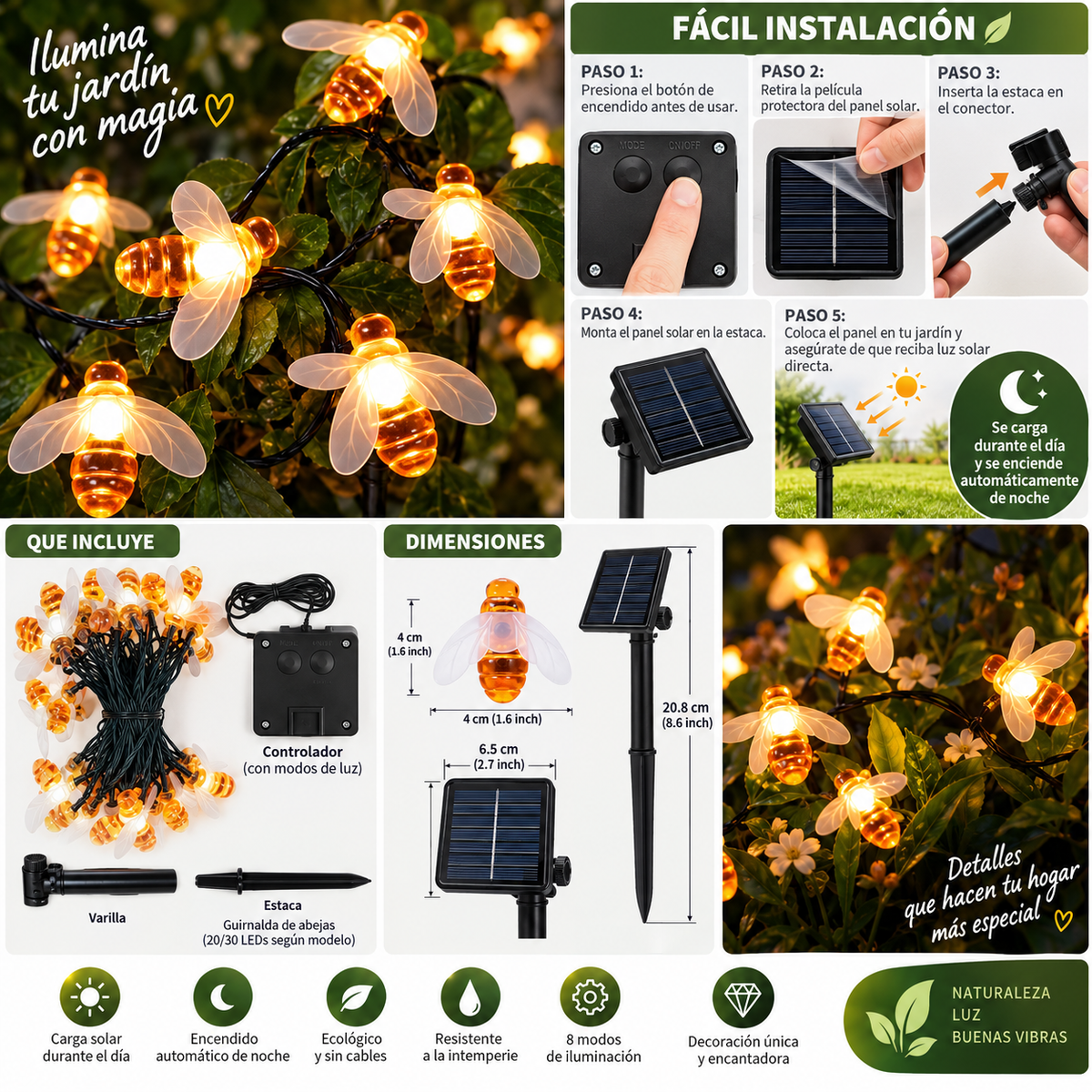 LUZ LED SOLAR DE ABEJA