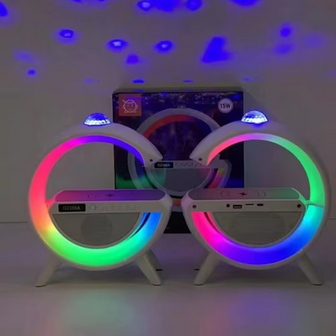 Image of LÁMPARA PARLANTE 4 EN 1 - CARGADOR INALÁMBRICO, PARLANTE, RADIO Y LUCES RGB