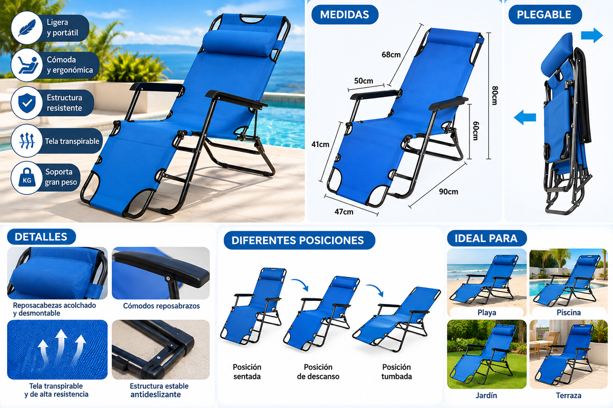 🪑 Silla Reclinable Plegable Azul